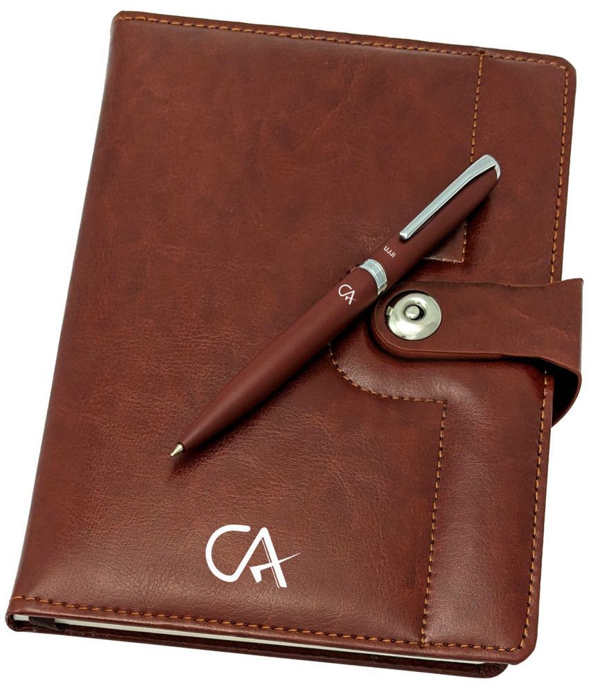     			UJJi CA Logo Printed Brown/Coffee Color Metal Pen & Notebook Set