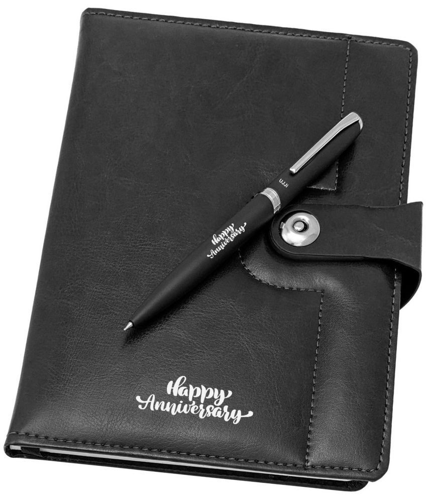     			UJJi Happy Anniversary Printed Gift Combo in Black Color Metal Pen & Notebook Set