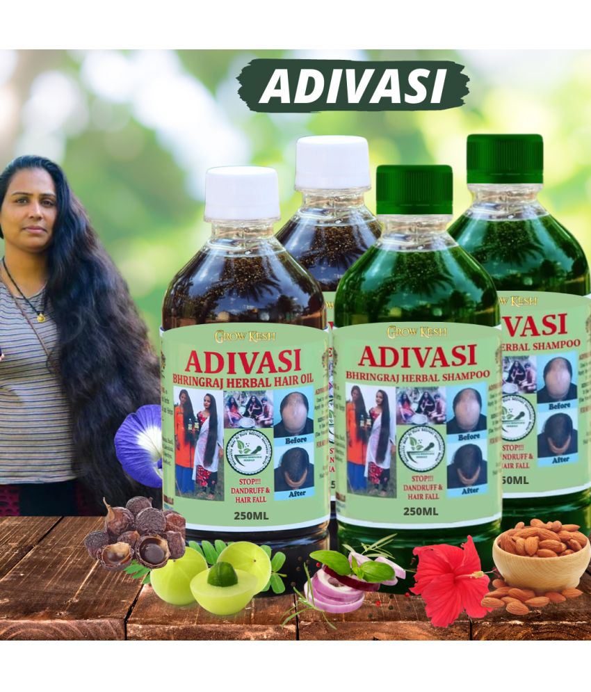     			Adivasi Bhringraj Natural Hair Growth Herbal Hair Oil and Shampoo Combo (250ml)Pack of 4