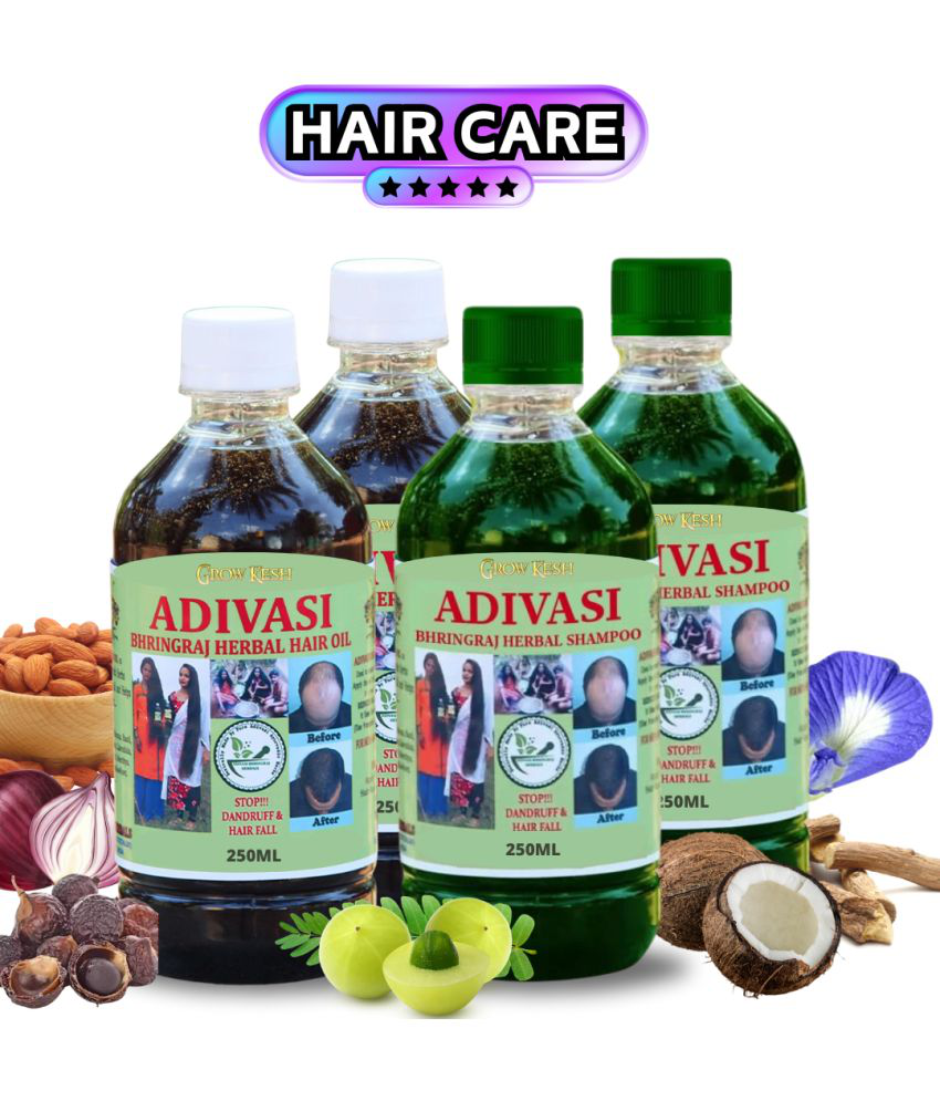     			Adivasi Bhringraj Natural Hair Growth Herbal Hair Oil and Shampoo Combo(250ML)(250ML) Pack Of 4