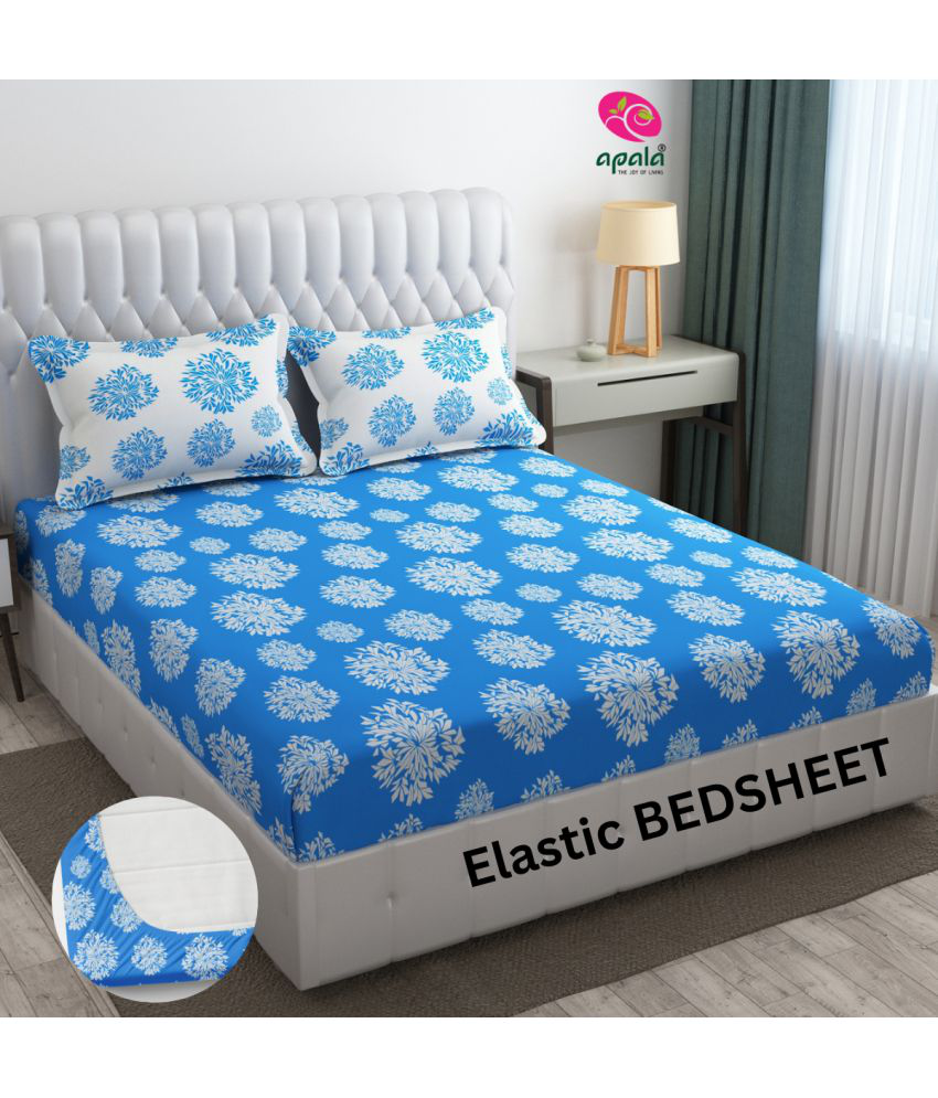     			Apala Microfibre Polka Dots Fitted Fitted bedsheet with 2 Pillow Covers ( King Size ) - Light Blue