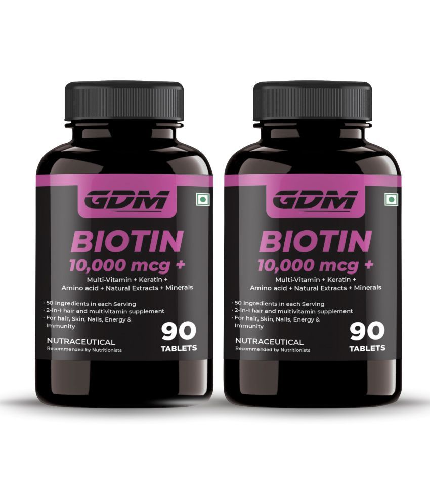     			GDM NUTRACEUTICALS LLP BIOTIN 10,000 mcg+ for Strong Hair Growth, Glowing Skin and Nails - 180 no.s Minerals Tablets