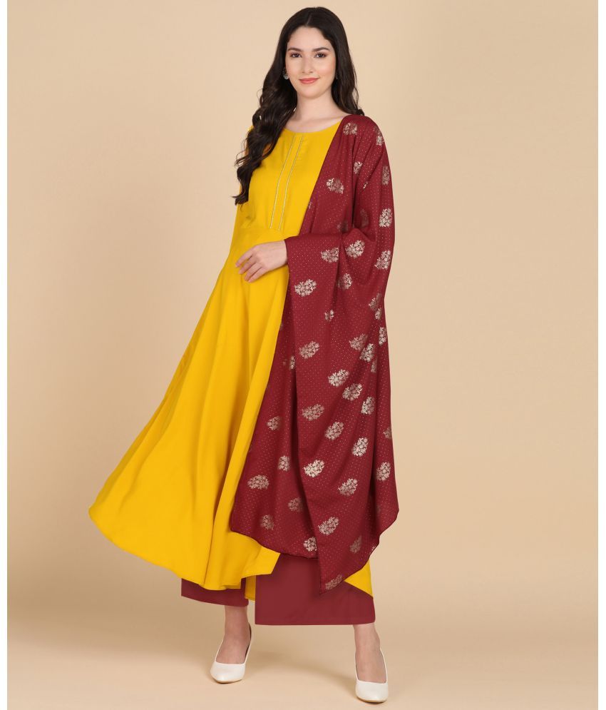     			Hiva Trendz Crepe Solid Anarkali Women's Kurti with Dupatta - Mustard ( Pack of 1 )