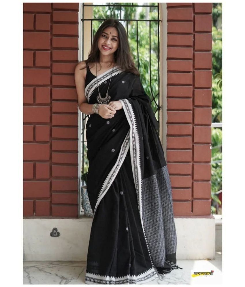     			JULEE Chanderi Self Design Saree With Blouse Piece - Black ( Pack of 1 )