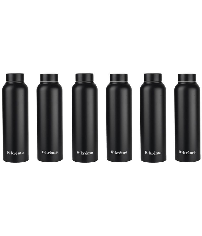     			KREME Kreme 1000 ml Bottle (Pack of 6, Steel) Black Steel Water Bottle 1000 mL ( Set of 6 )
