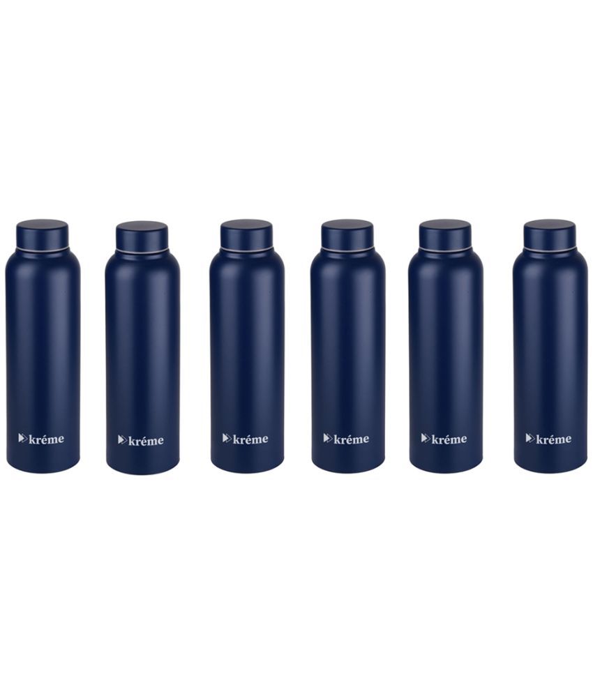     			KREME Kreme 1000 ml Bottle (Pack of 6, Steel) Blue Steel Water Bottle 1000 mL ( Set of 6 )