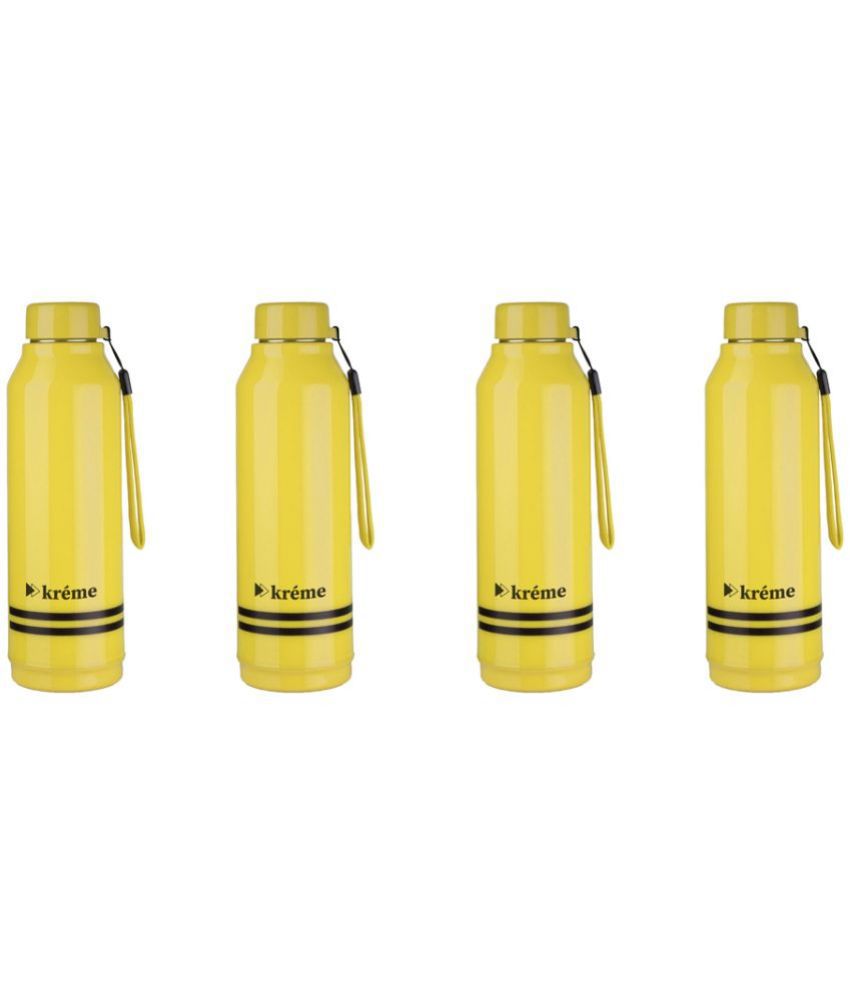     			KREME Kreme 750 ml Bottle (Pack of 4, Steel) Yellow Steel Water Bottle 750 mL ( Set of 4 )