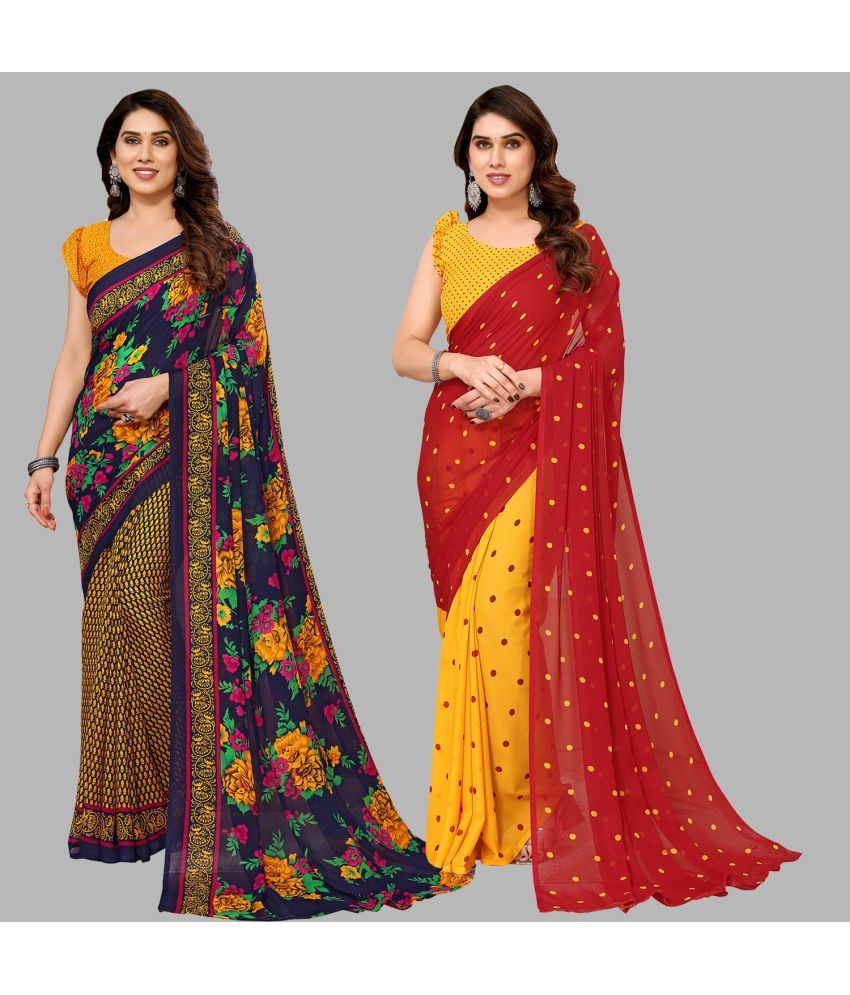     			Kashvi Sarees Georgette Printed Saree With Blouse Piece - Multicolour ( Pack of 2 )