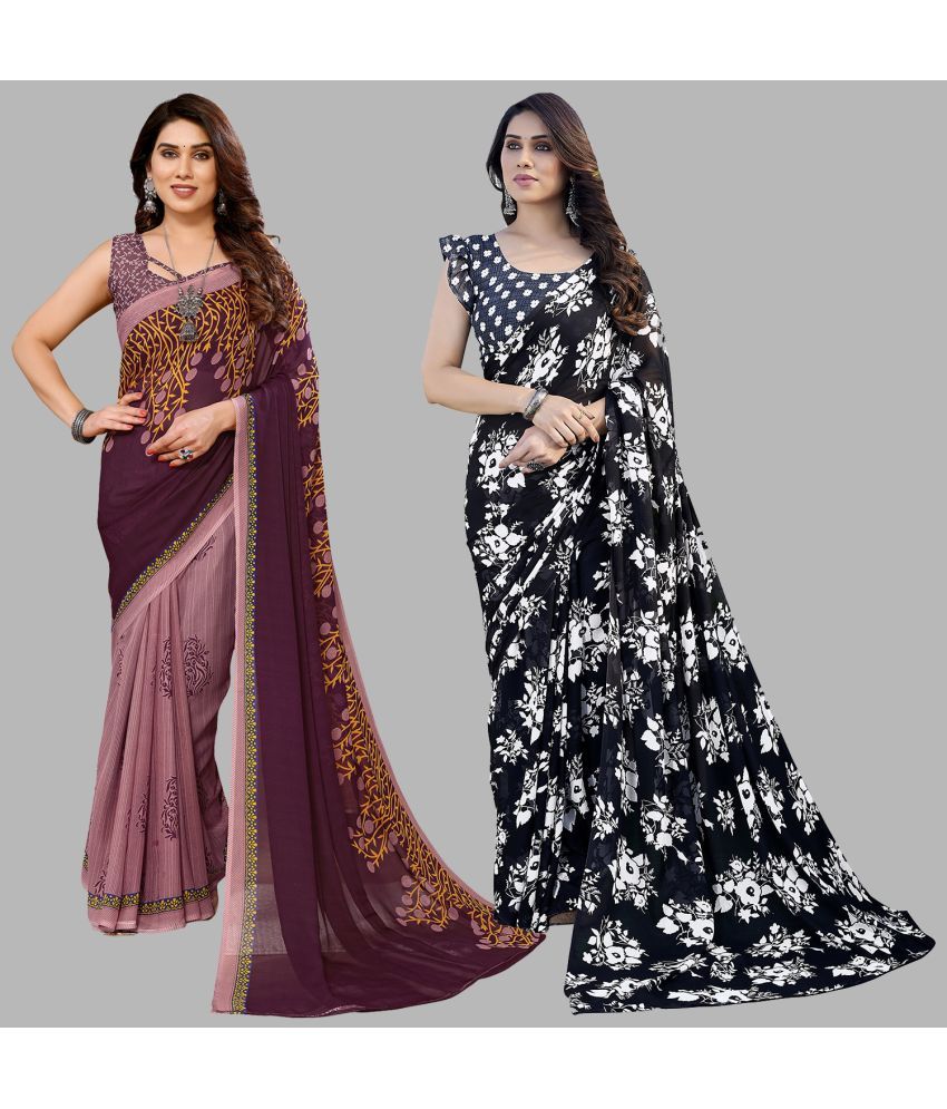     			Kashvi Sarees Georgette Printed Saree With Blouse Piece - Multicolour ( Pack of 2 )