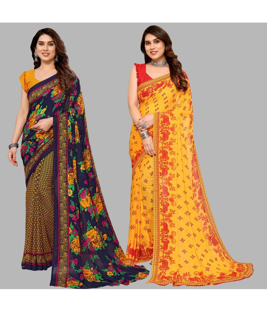     			Kashvi Sarees Georgette Printed Saree With Blouse Piece - Multicolour ( Pack of 2 )