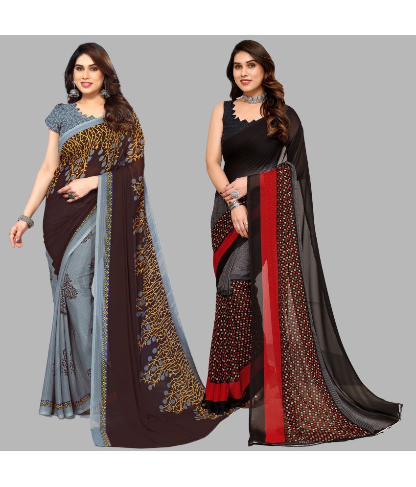     			Kashvi Sarees Georgette Printed Saree With Blouse Piece - Multicolour ( Pack of 2 )