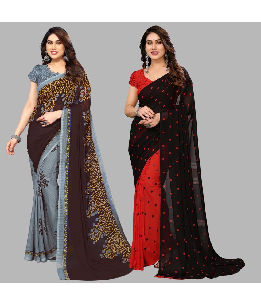     			Kashvi Sarees Georgette Printed Saree With Blouse Piece - Multicolour ( Pack of 2 )