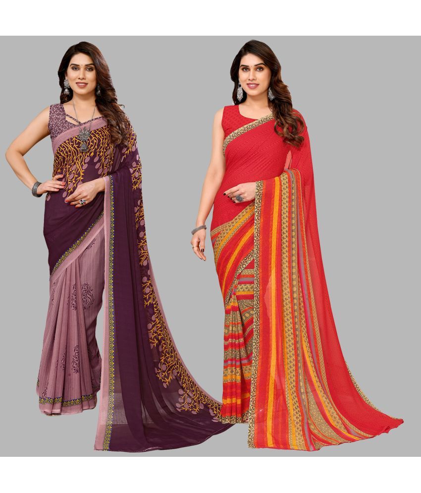     			Kashvi Sarees Georgette Printed Saree With Blouse Piece - Multicolour ( Pack of 2 )