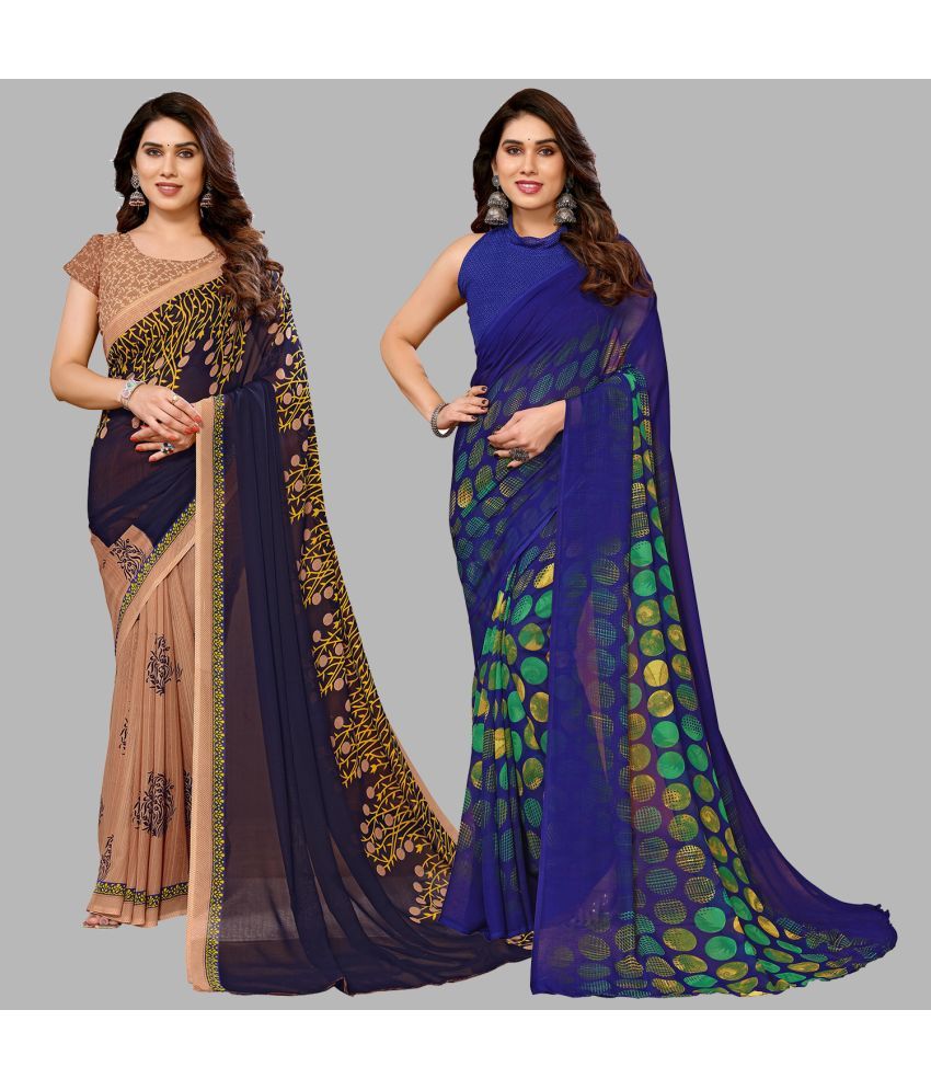     			Kashvi Sarees Georgette Printed Saree With Blouse Piece - Multicolour ( Pack of 2 )