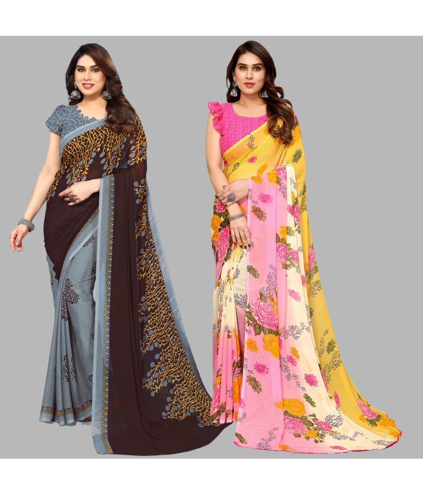     			Kashvi Sarees Georgette Printed Saree With Blouse Piece - Multicolour ( Pack of 2 )