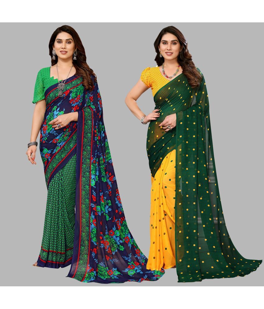     			Kashvi Sarees Georgette Printed Saree With Blouse Piece - Multicolour ( Pack of 2 )