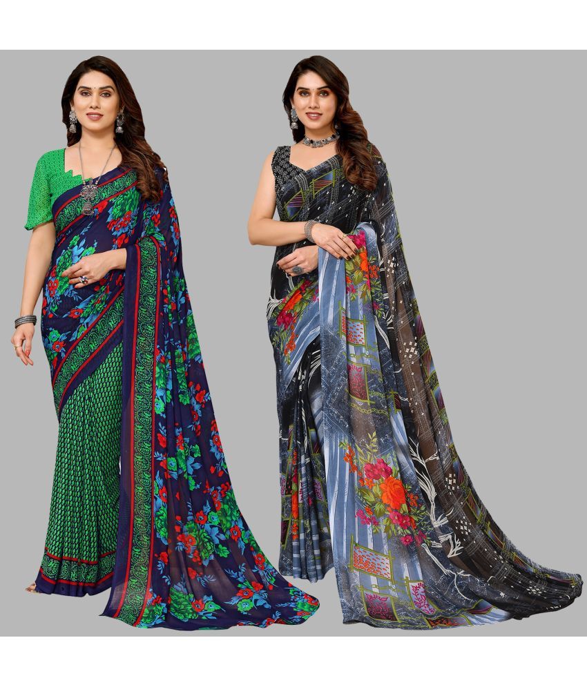     			Kashvi Sarees Georgette Printed Saree With Blouse Piece - Multicolour ( Pack of 2 )