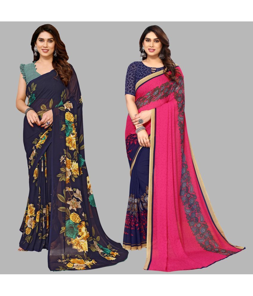     			Kashvi Sarees Georgette Printed Saree With Blouse Piece - Multicolour ( Pack of 2 )