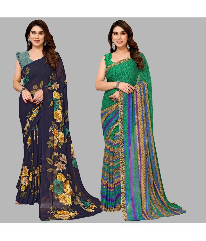     			Kashvi Sarees Georgette Printed Saree With Blouse Piece - Multicolour ( Pack of 2 )