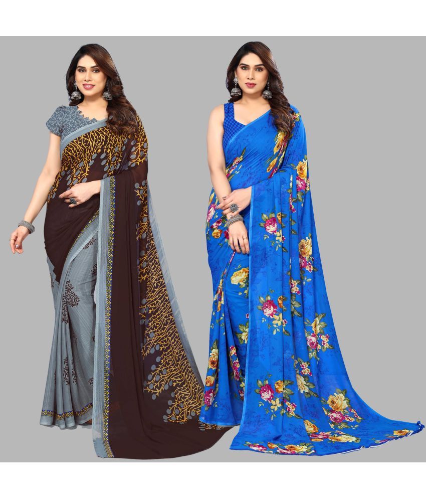     			Kashvi Sarees Georgette Printed Saree With Blouse Piece - Multicolour ( Pack of 2 )