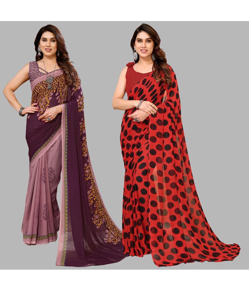     			Kashvi Sarees Georgette Printed Saree With Blouse Piece - Multicolour ( Pack of 2 )