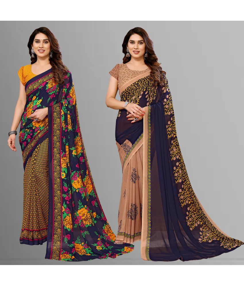     			Kashvi Sarees Georgette Printed Saree With Blouse Piece - Multicolour ( Pack of 2 )