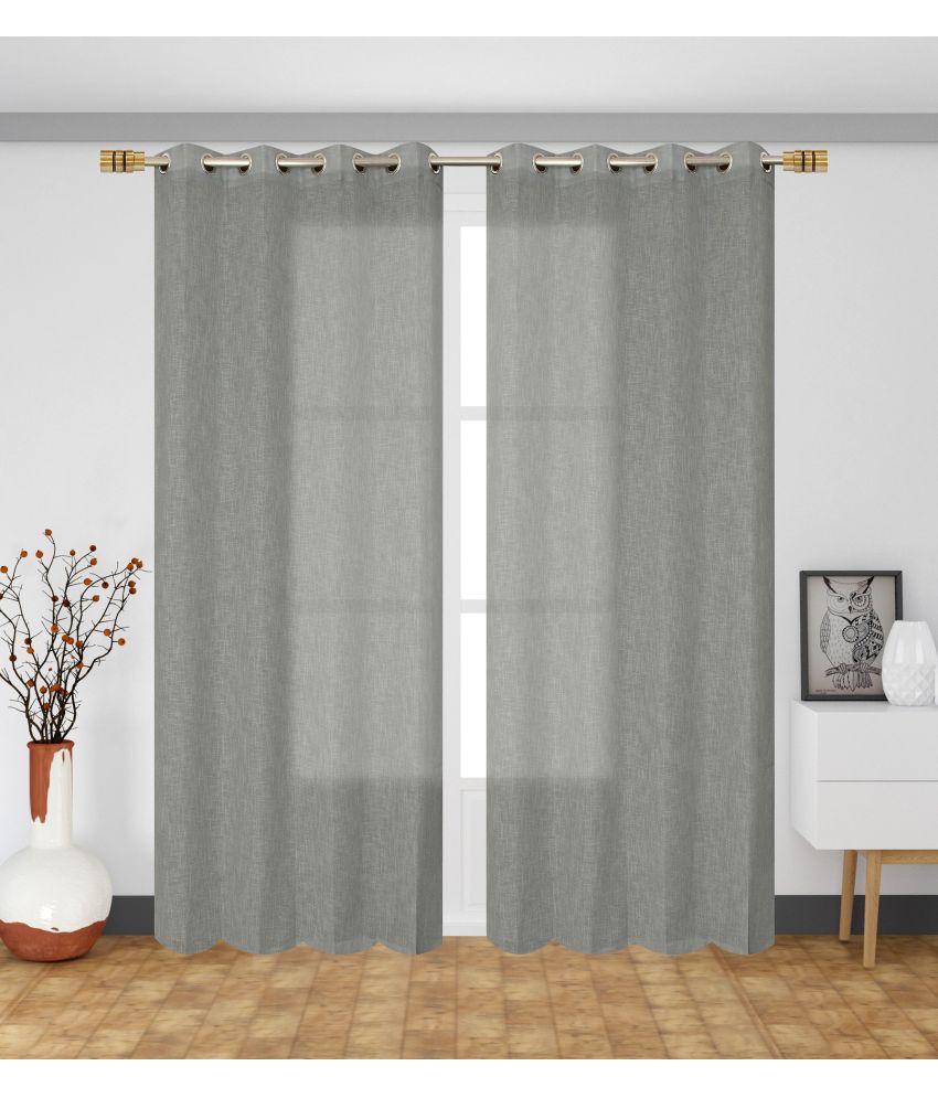     			La Elite Solid Transparent Eyelet Curtain 5 ft ( Pack of 2 ) - Grey Melange