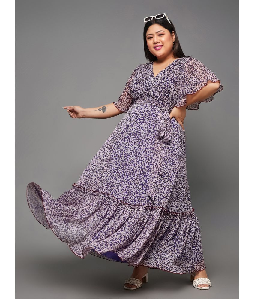     			Miss Chase A+ Chiffon Self Design Full Length Women's Fit & Flare Dress - Purple ( Pack of 1 )