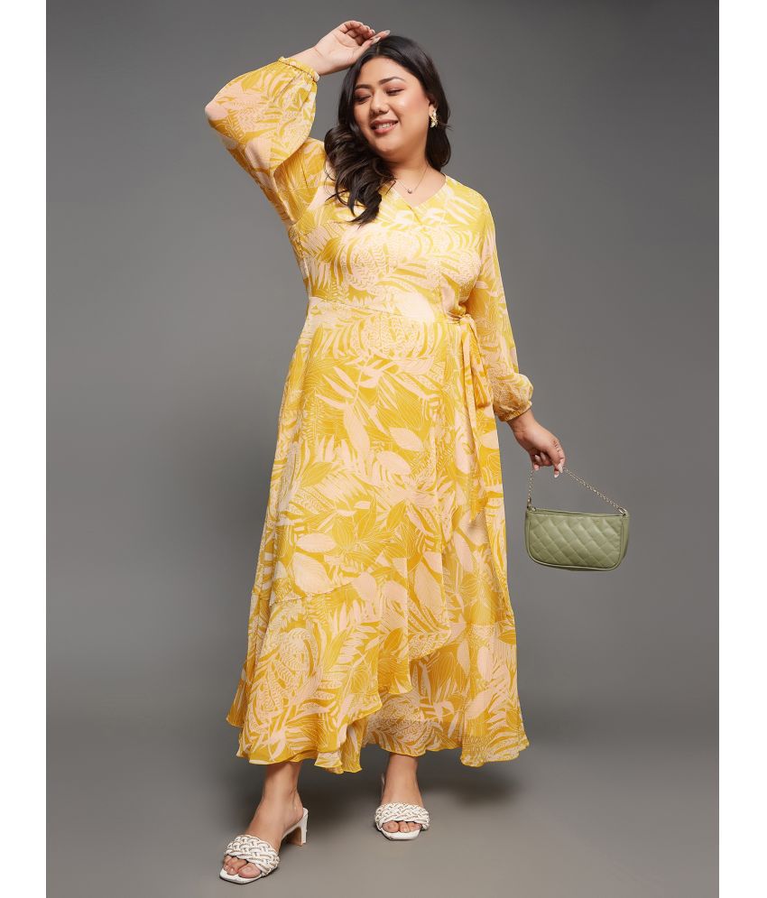     			Miss Chase A+ Chiffon Self Design Midi Women's Asymmetric Dress - Yellow ( Pack of 1 )