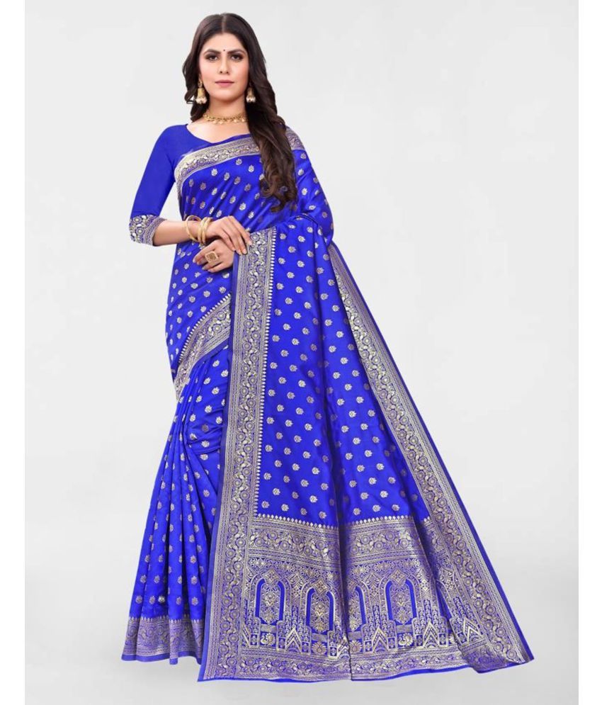     			Samah Art Silk Embellished Saree With Blouse Piece - Blue ( Pack of 1 )