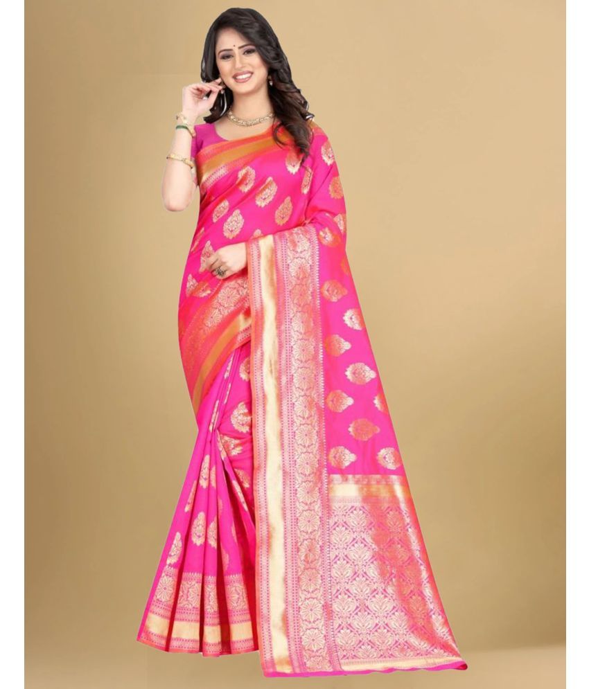     			Samah Art Silk Self Design Saree With Blouse Piece - Pink ( Pack of 1 )