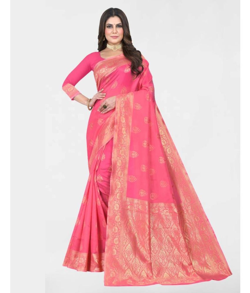     			Samah Art Silk Self Design Saree With Blouse Piece - Pink ( Pack of 1 )