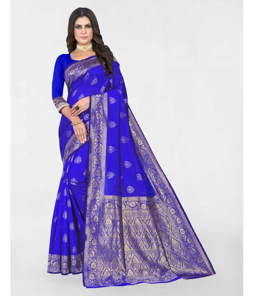    			Samah Art Silk Self Design Saree With Blouse Piece - Blue ( Pack of 1 )