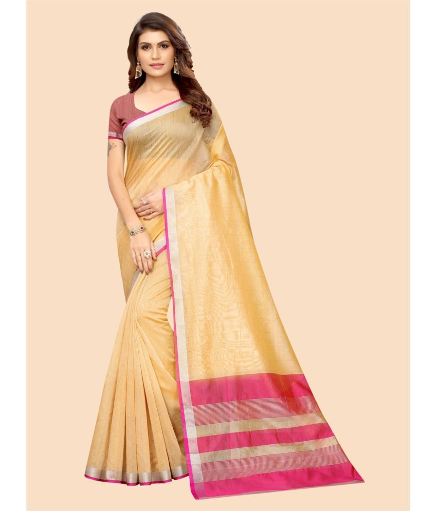     			Samah Cotton Silk Self Design Saree With Blouse Piece - Yellow ( Pack of 1 )