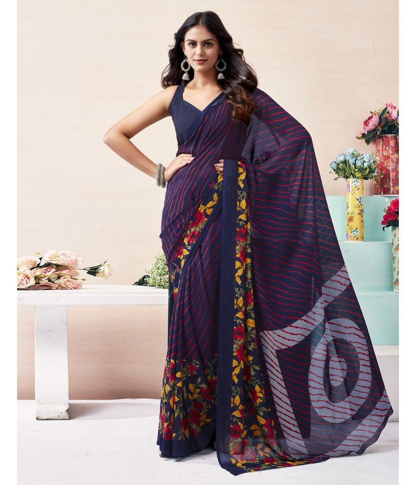     			Samah Georgette Printed Saree With Blouse Piece - Navy Blue ( Pack of 1 )