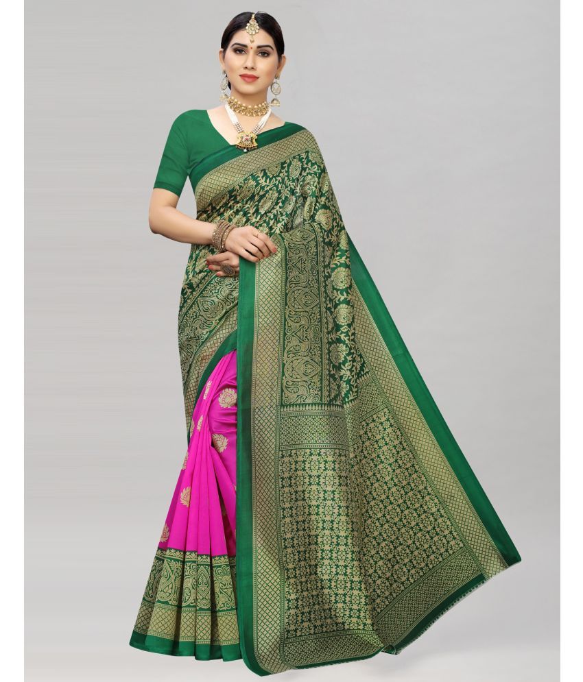     			Samah Silk Printed Saree With Blouse Piece - Green ( Pack of 1 )