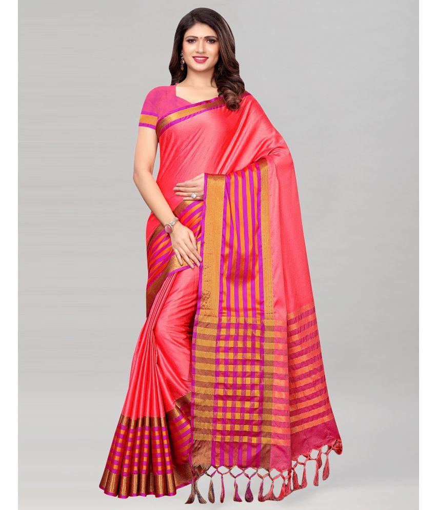     			Samah Silk Self Design Saree With Blouse Piece - Pink ( Pack of 1 )