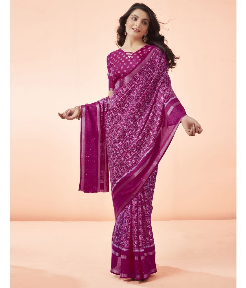     			Satrani Cotton Printed Saree With Blouse Piece - Pink ( Pack of 1 )