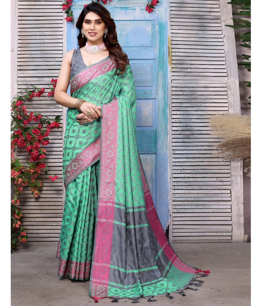     			Satrani Cotton Silk Woven Saree With Blouse Piece - Light Green ( Pack of 1 )