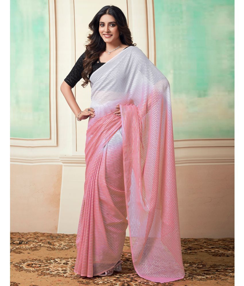     			Satrani Georgette Dyed Saree With Blouse Piece - Peach ( Pack of 1 )