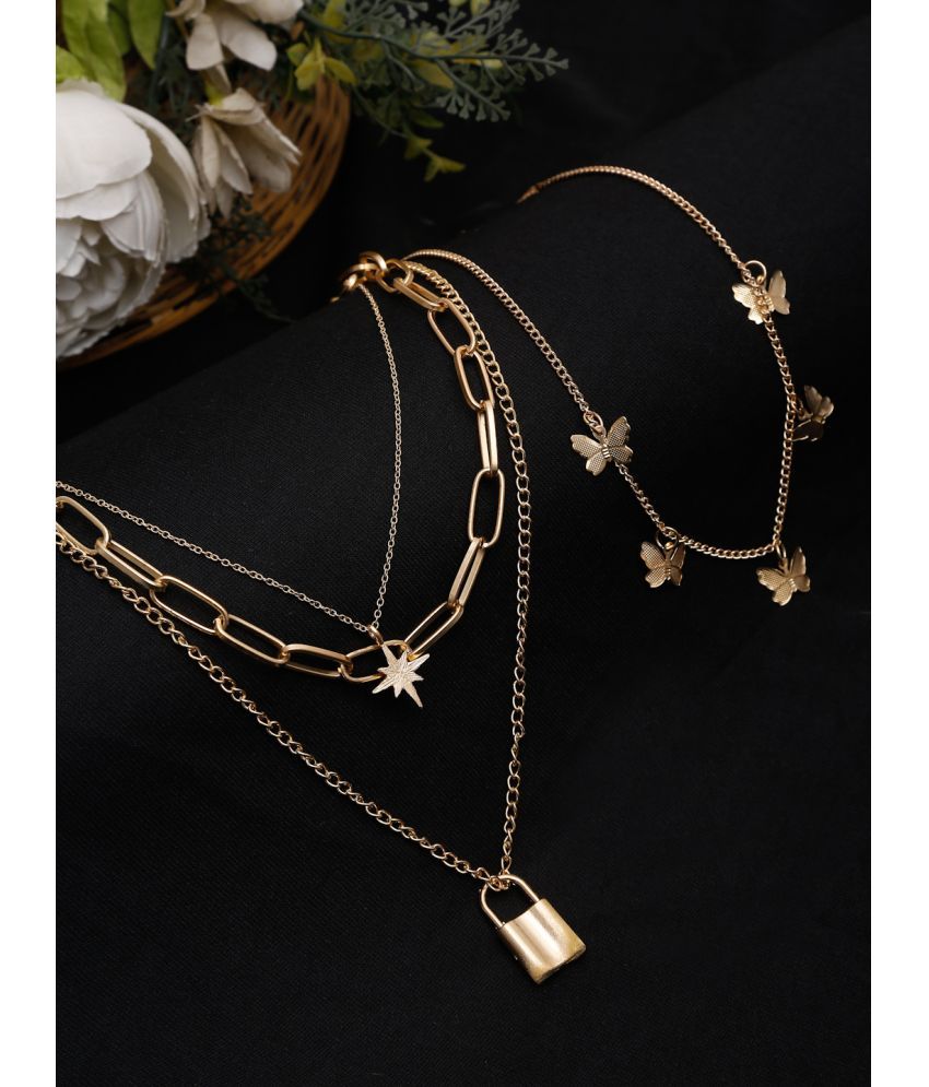     			YOUBELLA Gold Alloy Necklace Set ( Pack of 2 )