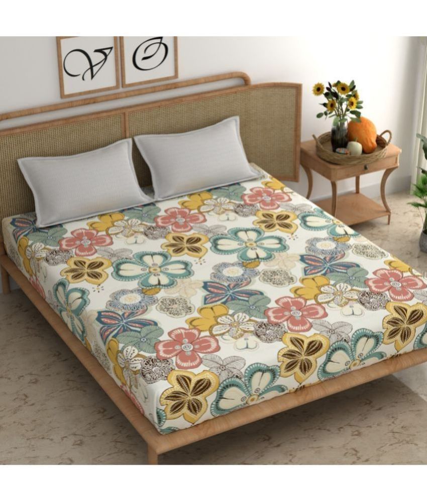     			chhavi india Cotton Floral 1 Double King Size Bedsheet with 2 Pillow Covers - Multicolor