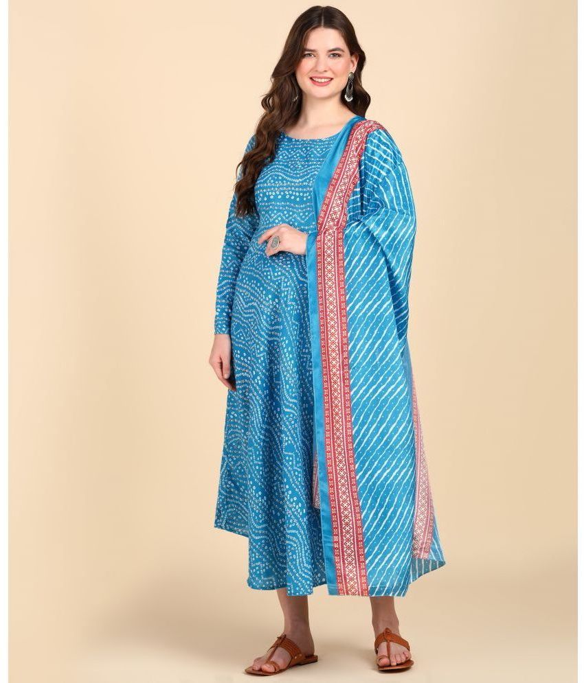     			DSK STUDIO Cotton Blend Printed Anarkali Women's Kurti with Dupatta - Light Blue ( Pack of 1 )