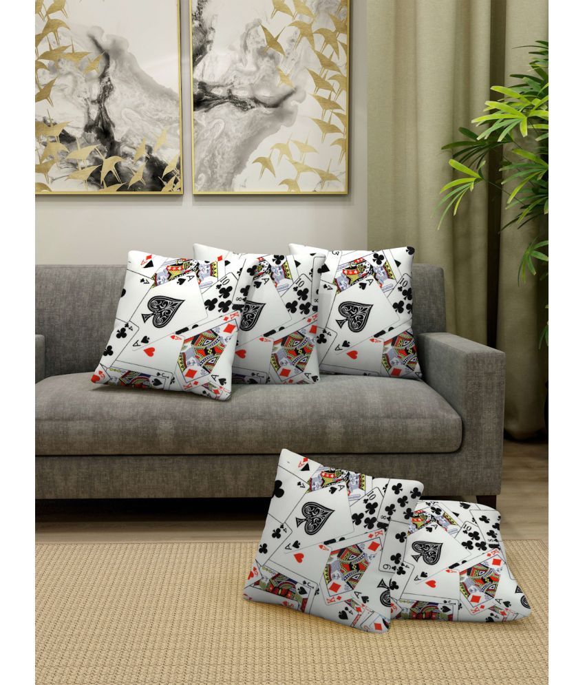     			FABINALIV Set of 5 Cotton Blend Abstract Square Cushion Cover (40X40)cm - White