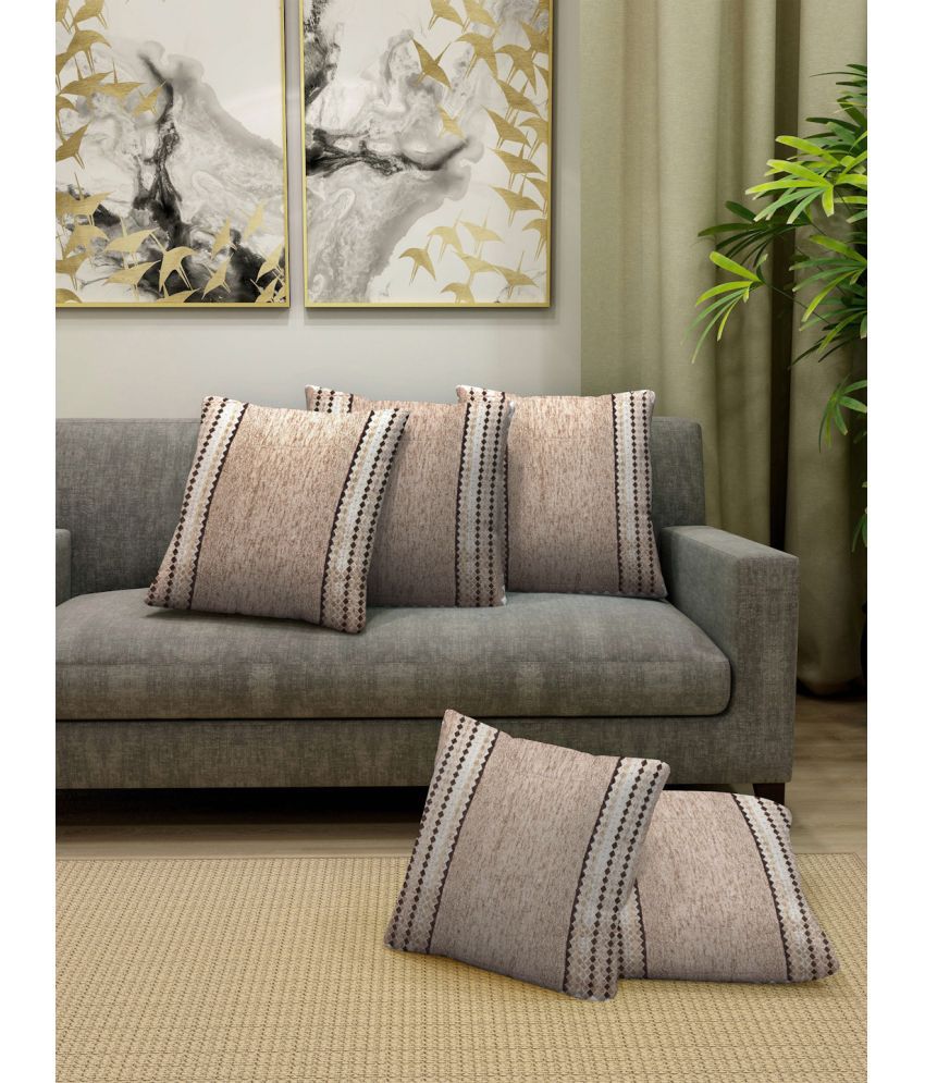     			FABINALIV Set of 5 Cotton Blend Textured Square Cushion Cover (40X40)cm - Beige