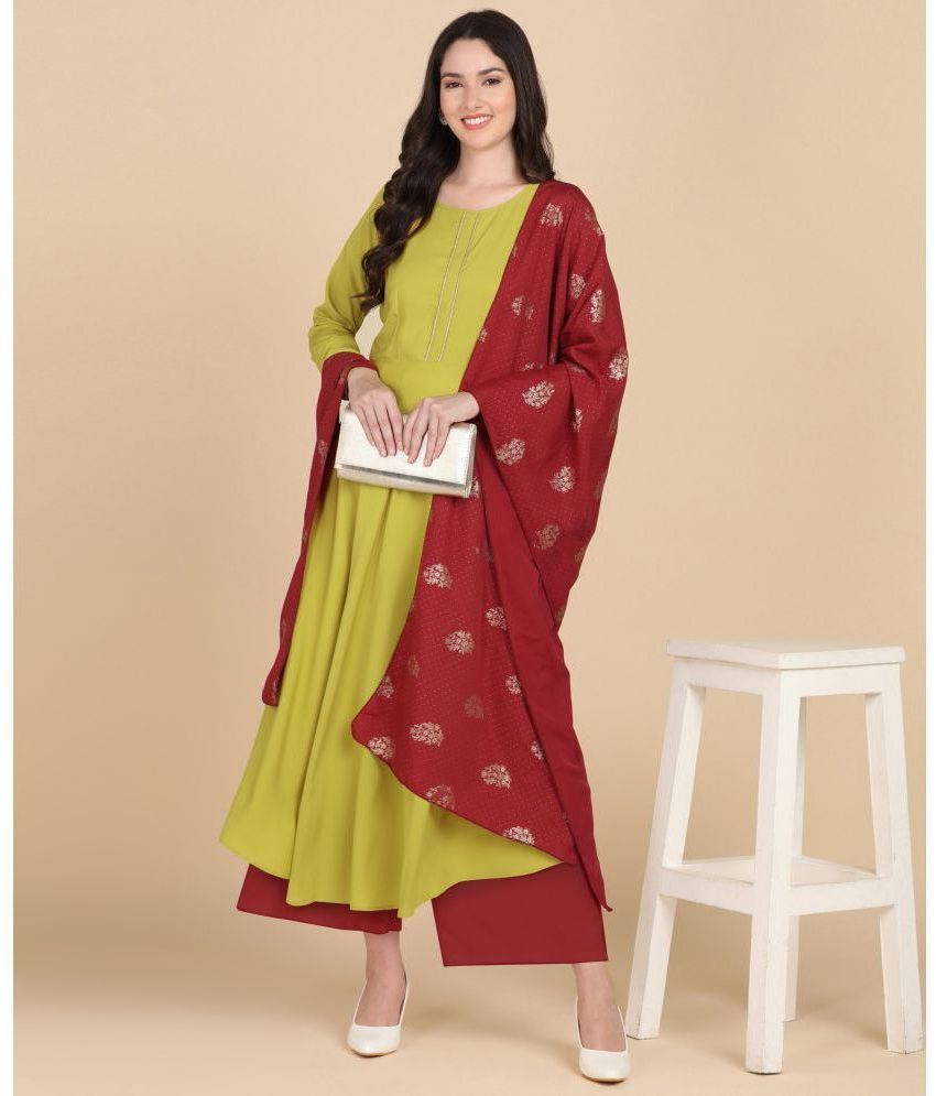     			Hiva Trendz Crepe Solid Anarkali Women's Kurti with Dupatta - Lime Green ( Pack of 1 )