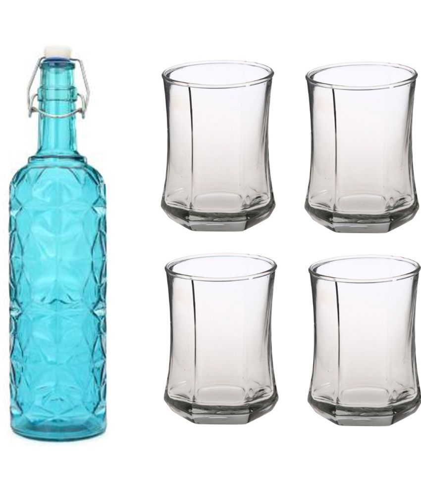     			AFAST Bottle Glass Blue Glass Water Bottle 1000 mL ( Set of 5 )