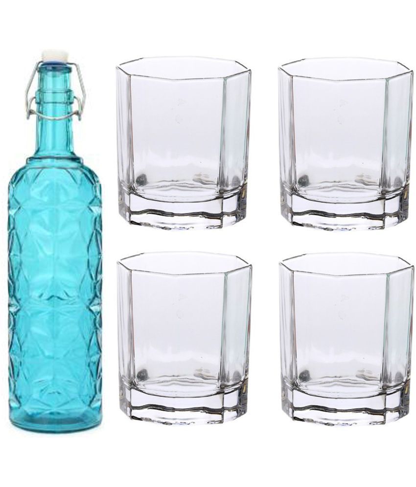     			AFAST Bottle Glass Blue Glass Water Bottle 1000 mL ( Set of 5 )