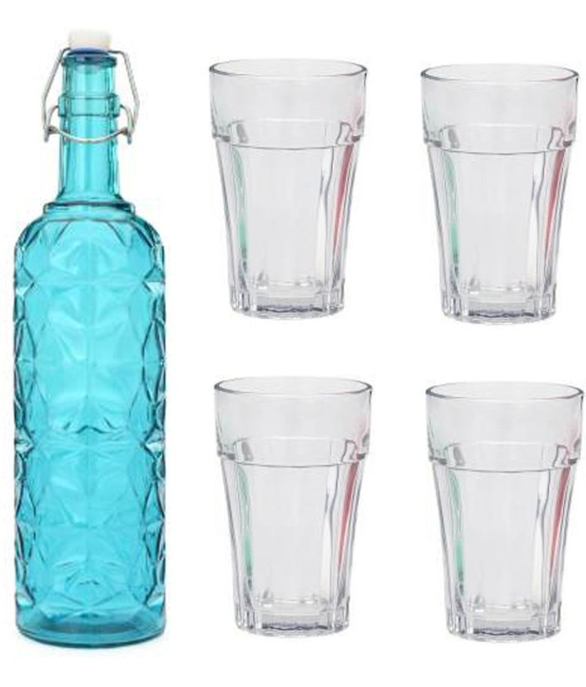     			AFAST Bottle Glass Blue Glass Water Bottle 1000 mL ( Set of 5 )