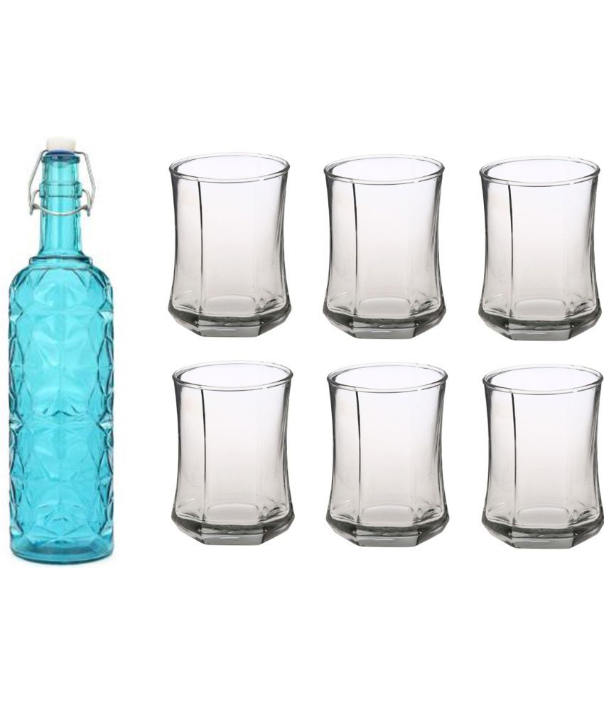     			AFAST Bottle Glass Blue Glass Water Bottle 1000 mL ( Set of 7 )